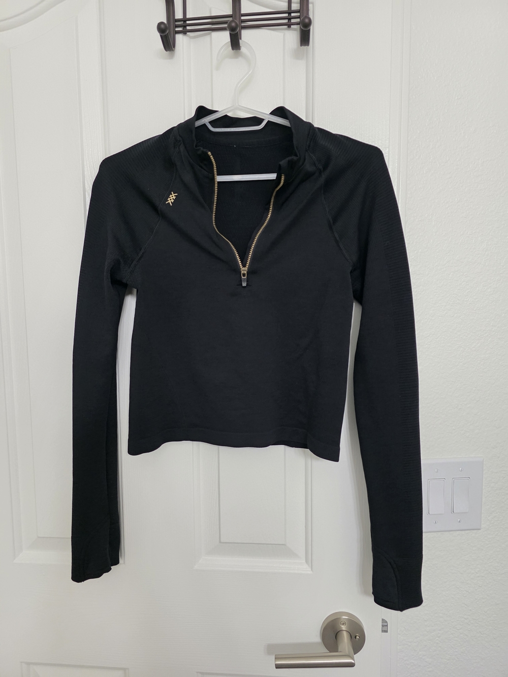 Women's Black Half-Zip Long Sleeve Pullover with Gold Accent